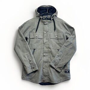 Y2K Burton Jacket Mens M Gray Striped Hooded Full Zip Snowboarding Coat DryRide